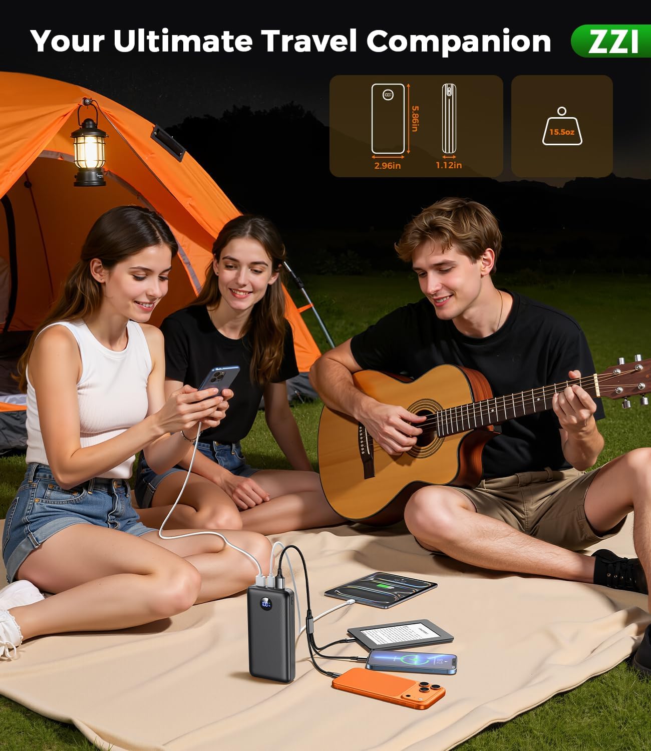 ZZI Portable Charger Power Bank 60000mAh, 22.5W PD Fast-Charge Battery Pack | Charge 5 Devices, 3-Ports & 3 in 1 Cable(USB-C/iOS/Micro-USB), LED Display, for All Cell Phone/Tablets, Camping/Travel/Outage - Image 7