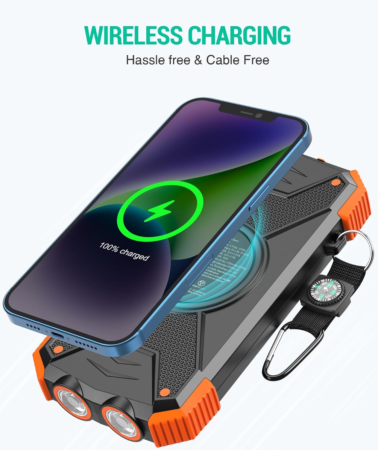 BLAVOR Solar Power Bank 10,000mAh, Portable Wireless Charger, 20W Fast Charging External Battery Pack with USB C for Cell Phones, Solar Panel Charging with Dual Flashlight for Camping - Image 2