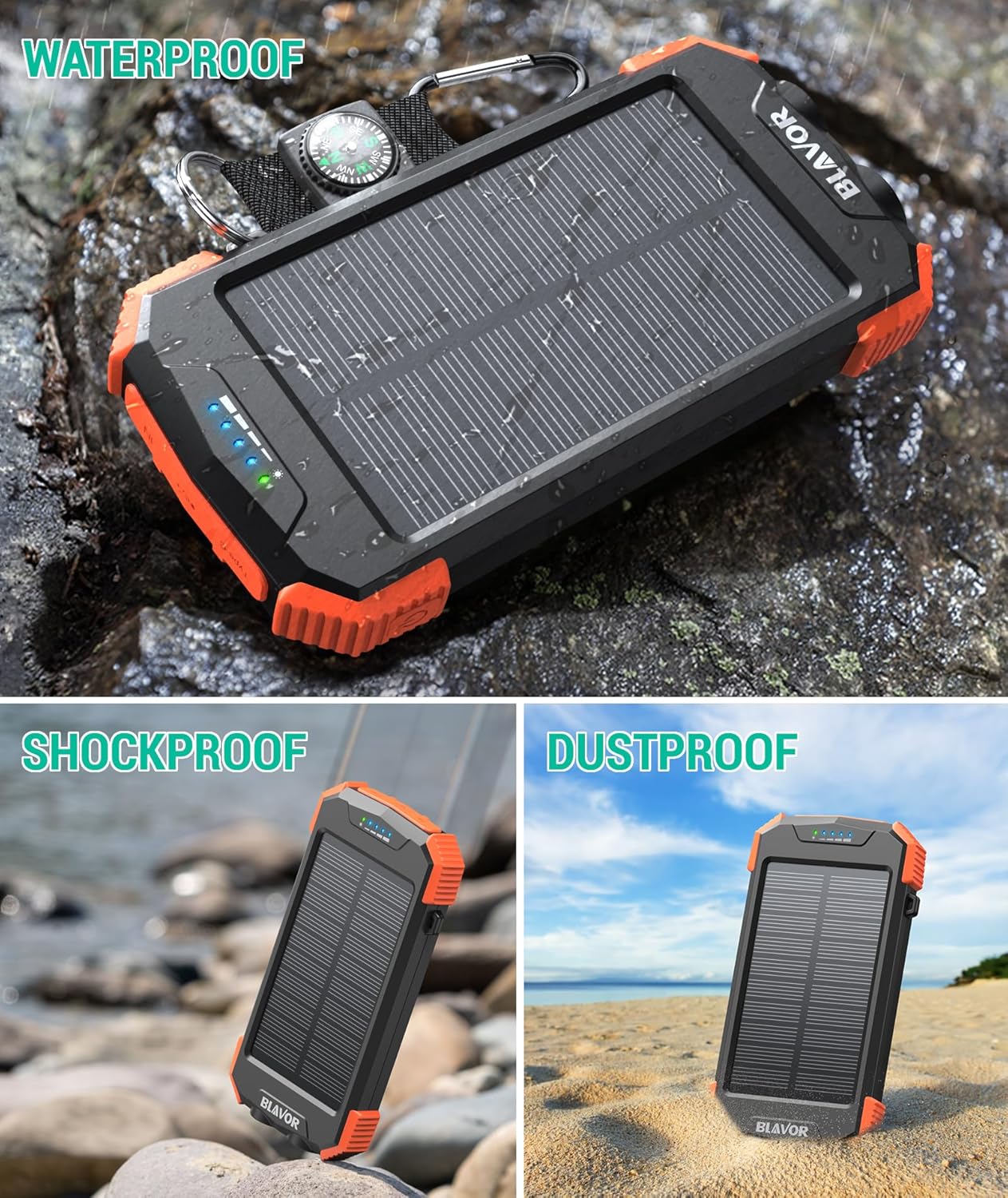 BLAVOR Solar Power Bank 10,000mAh, Portable Wireless Charger, 20W Fast Charging External Battery Pack with USB C for Cell Phones, Solar Panel Charging with Dual Flashlight for Camping - Image 6