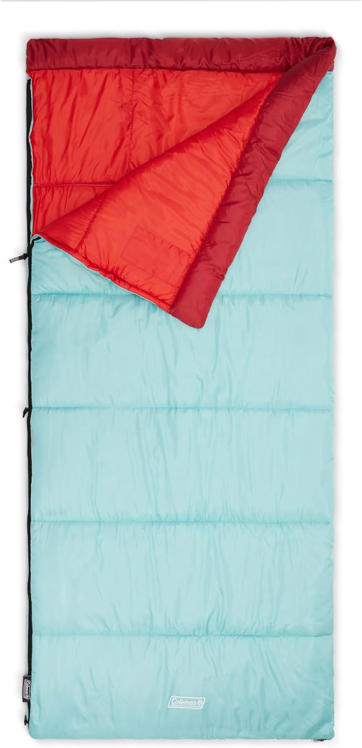 Coleman Flatlands 30/40/50°F Sleeping Bag, Made from 100% Recycled Material, Big & Tall Options, Cool-Weather Sleeping Bag for Camping, Sleepovers, Guests & More