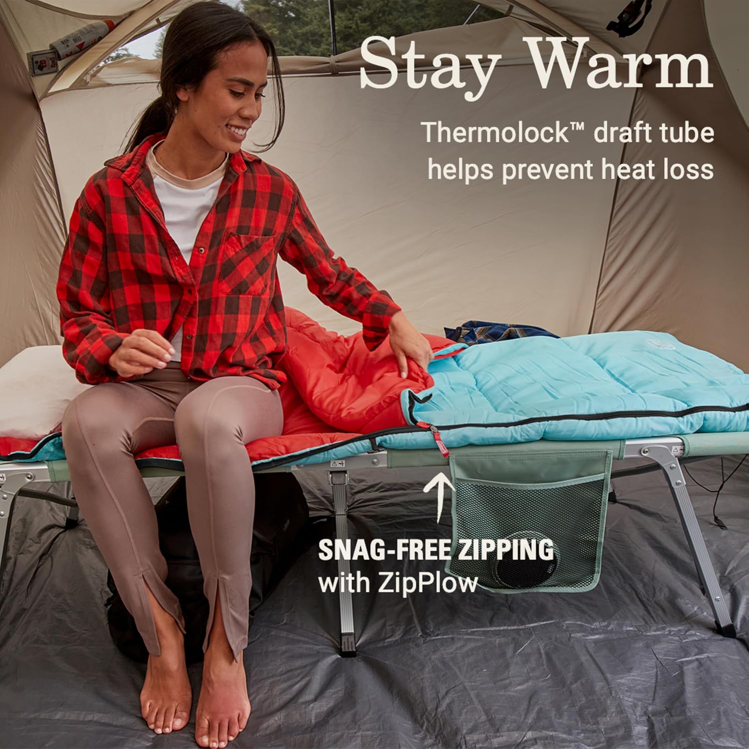 Coleman Flatlands 30/40/50°F Sleeping Bag, Made from 100% Recycled Material, Big & Tall Options, Cool-Weather Sleeping Bag for Camping, Sleepovers, Guests & More - Image 5